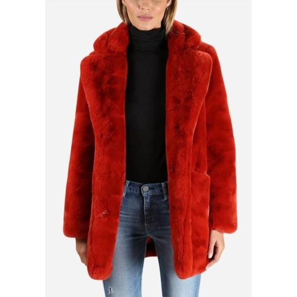 NWT Apparis Sophie Faux Fur Red Coat Medium Revolve - Picture 1 of 9
